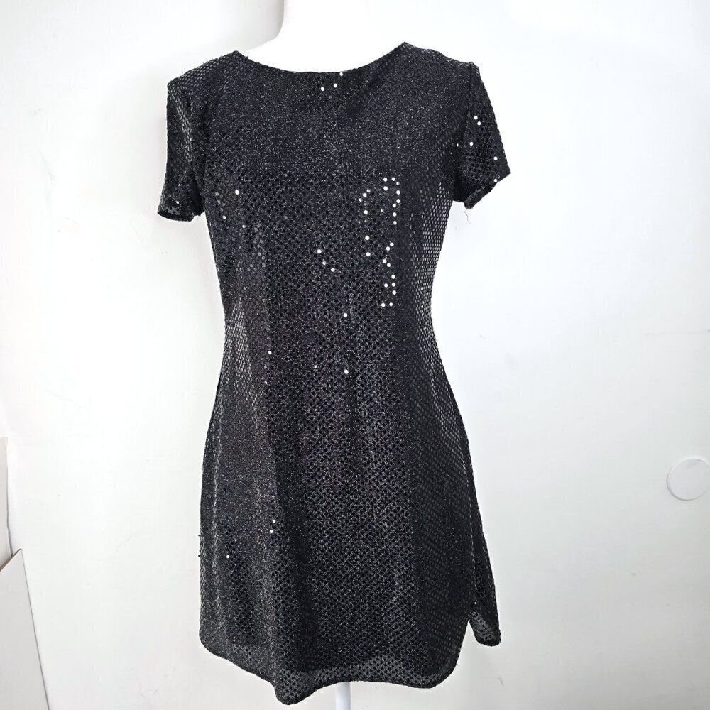 Vintage 80s Late Edition LTd Little Black Sequin Party Mini Dress